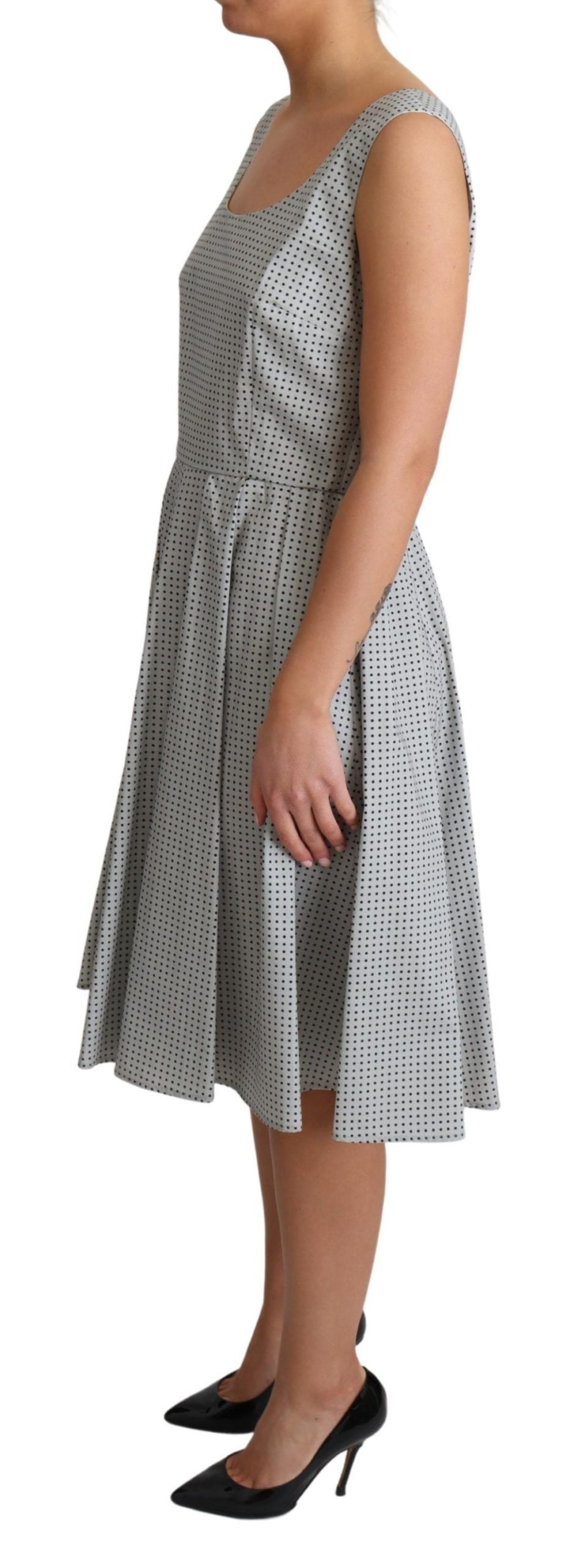 Gray Polka Dotted Cotton A-Line Dress - Designed by Dolce & Gabbana Available to Buy at a Discounted Price on Moon Behind The Hill Online Designer Discount Store