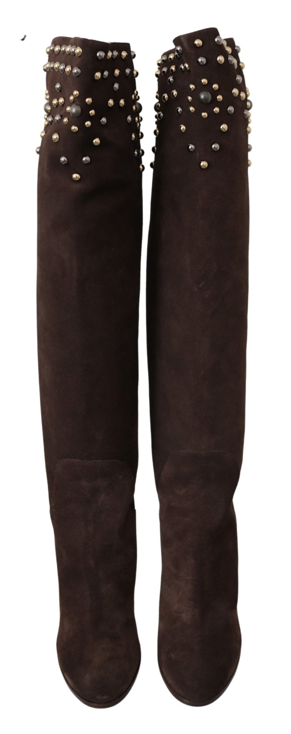 Brown Suede Studded Knee High Shoes Boots - Designed by Dolce & Gabbana Available to Buy at a Discounted Price on Moon Behind The Hill Online Designer Discount Store