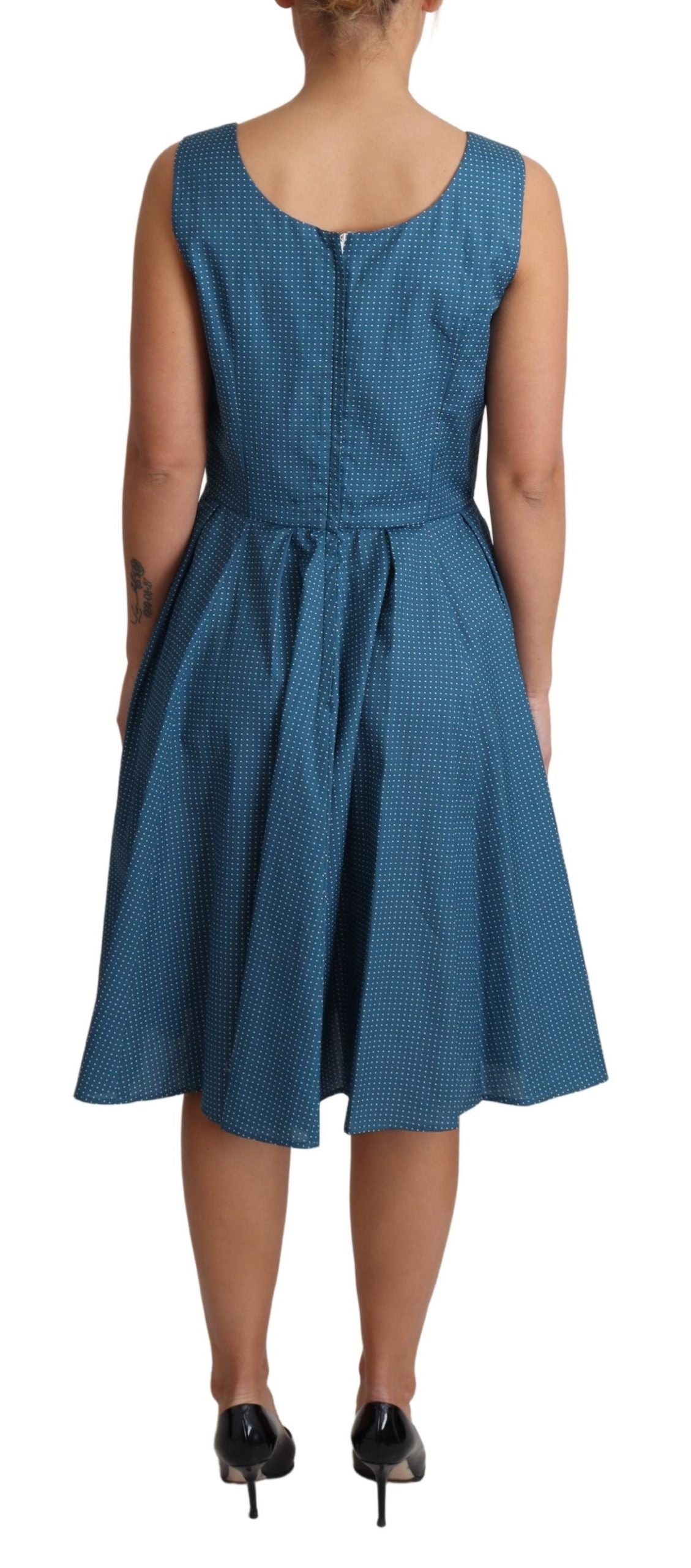 Blue Polka Dotted Cotton A-Line Dress - Designed by Dolce & Gabbana Available to Buy at a Discounted Price on Moon Behind The Hill Online Designer Discount Store