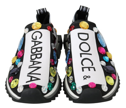 Black Multicolor Crystal Sneakers Shoes - Designed by Dolce & Gabbana Available to Buy at a Discounted Price on Moon Behind The Hill Online Designer Discount Store