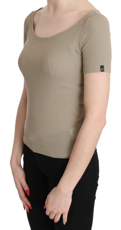 Gray 100% Nylon Short Sleeve Casual Tank Top Blouse - Designed by GF Ferre Available to Buy at a Discounted Price on Moon Behind The Hill Online Designer Discount Store