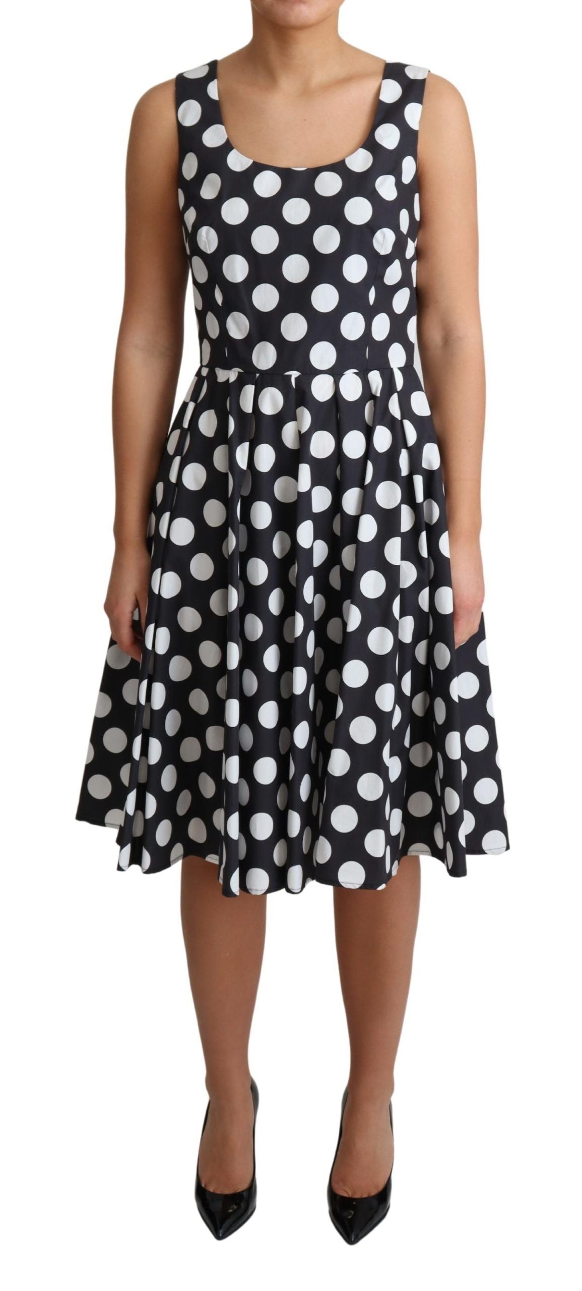 Blue Polka Dotted Cotton A-Line  Dress - Designed by Dolce & Gabbana Available to Buy at a Discounted Price on Moon Behind The Hill Online Designer Discount Store