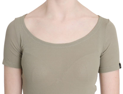 Gray 100% Nylon Short Sleeve Casual Tank Top Blouse - Designed by GF Ferre Available to Buy at a Discounted Price on Moon Behind The Hill Online Designer Discount Store