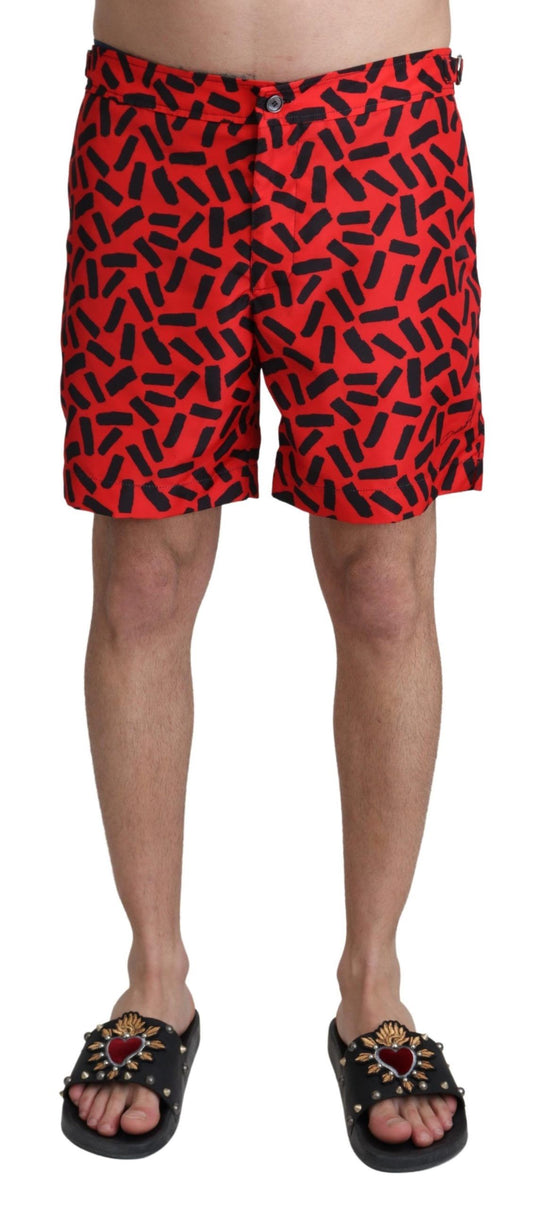 Red Patterned Beachwear Shorts Swimwear