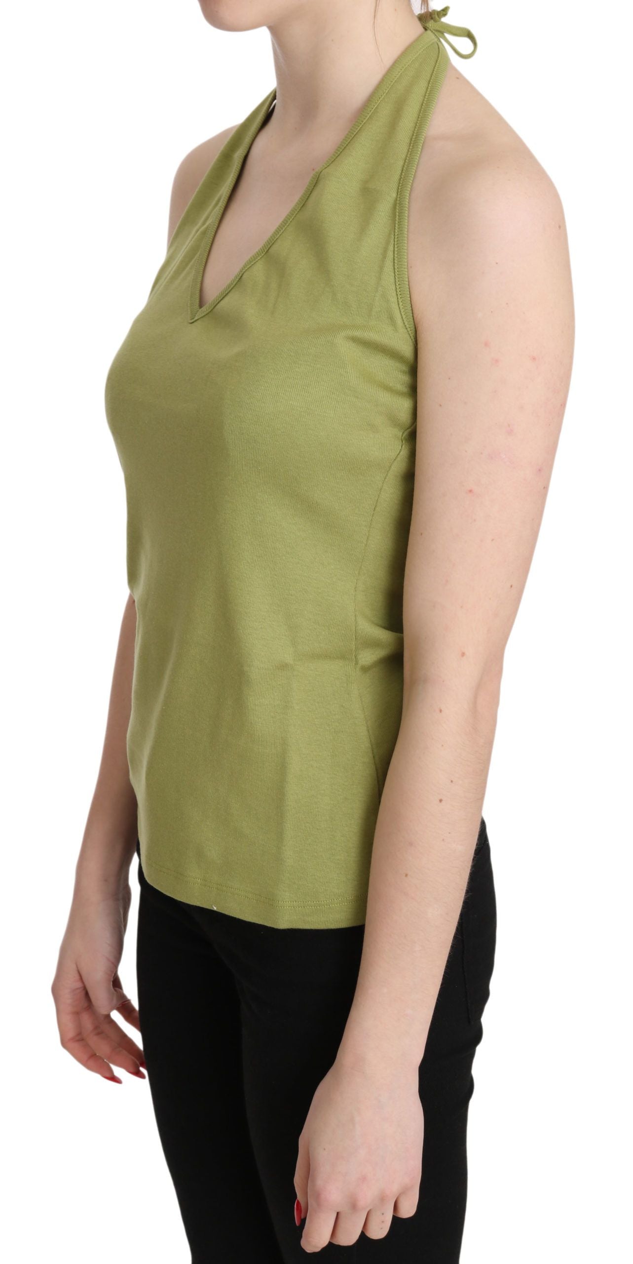 Green Halter Cotton Sleeveless Casual Tank Top Blouse - Designed by GF Ferre Available to Buy at a Discounted Price on Moon Behind The Hill Online Designer Discount Store