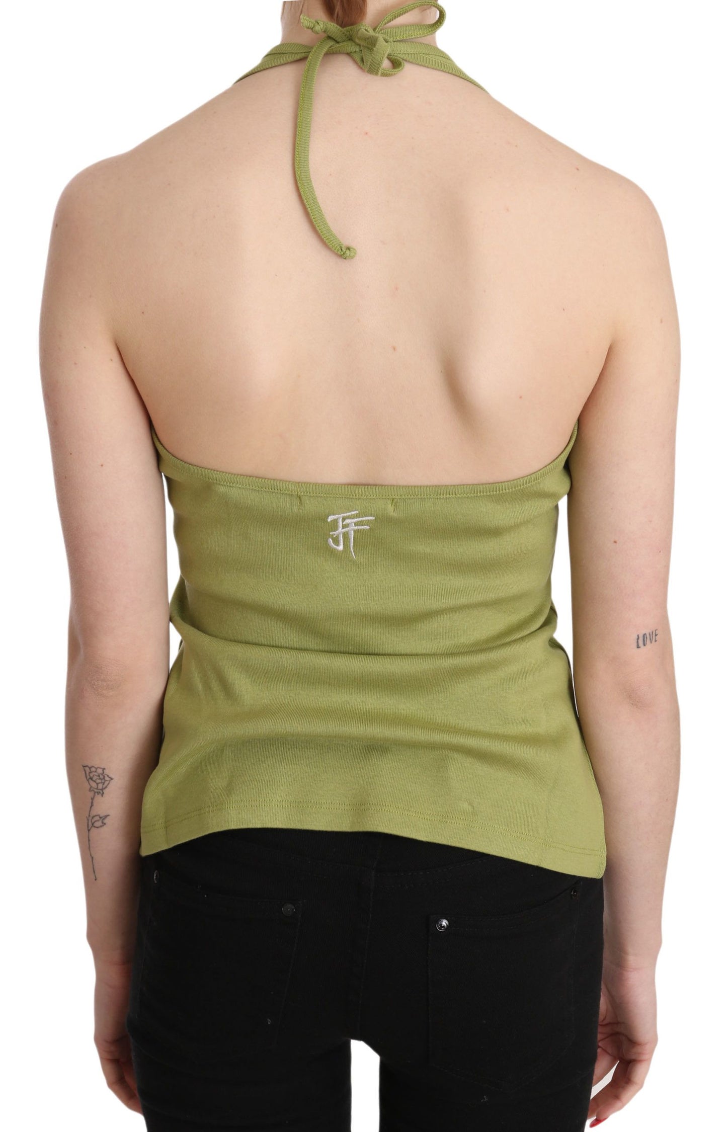 Green Halter Cotton Sleeveless Casual Tank Top Blouse - Designed by GF Ferre Available to Buy at a Discounted Price on Moon Behind The Hill Online Designer Discount Store