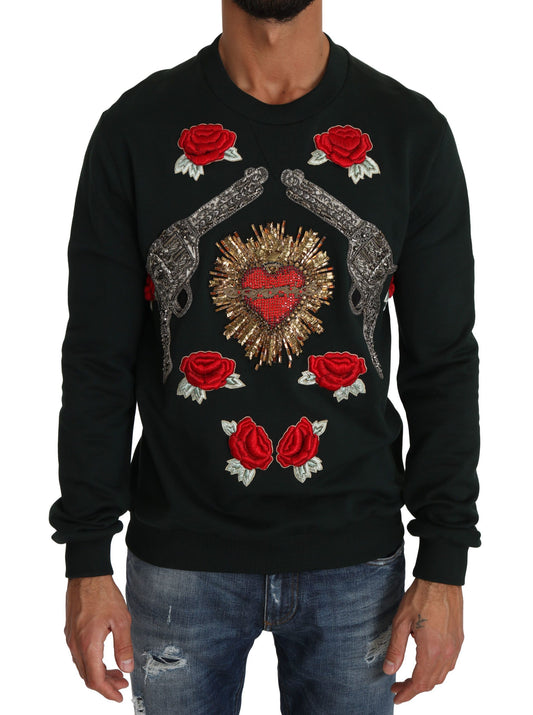 Green Crystal Heart Roses Gun Sweater - Designed by Dolce & Gabbana Available to Buy at a Discounted Price on Moon Behind The Hill Online Designer Discount Store