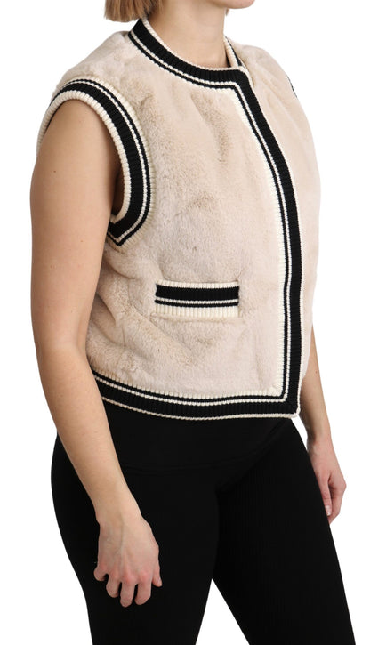 Dolce & Gabbana Ladies' Beige Fur Sleeveless Vest Polyester Top - Designed by Dolce & Gabbana Available to Buy at a Discounted Price on Moon Behind The Hill Online Designer Discount Store