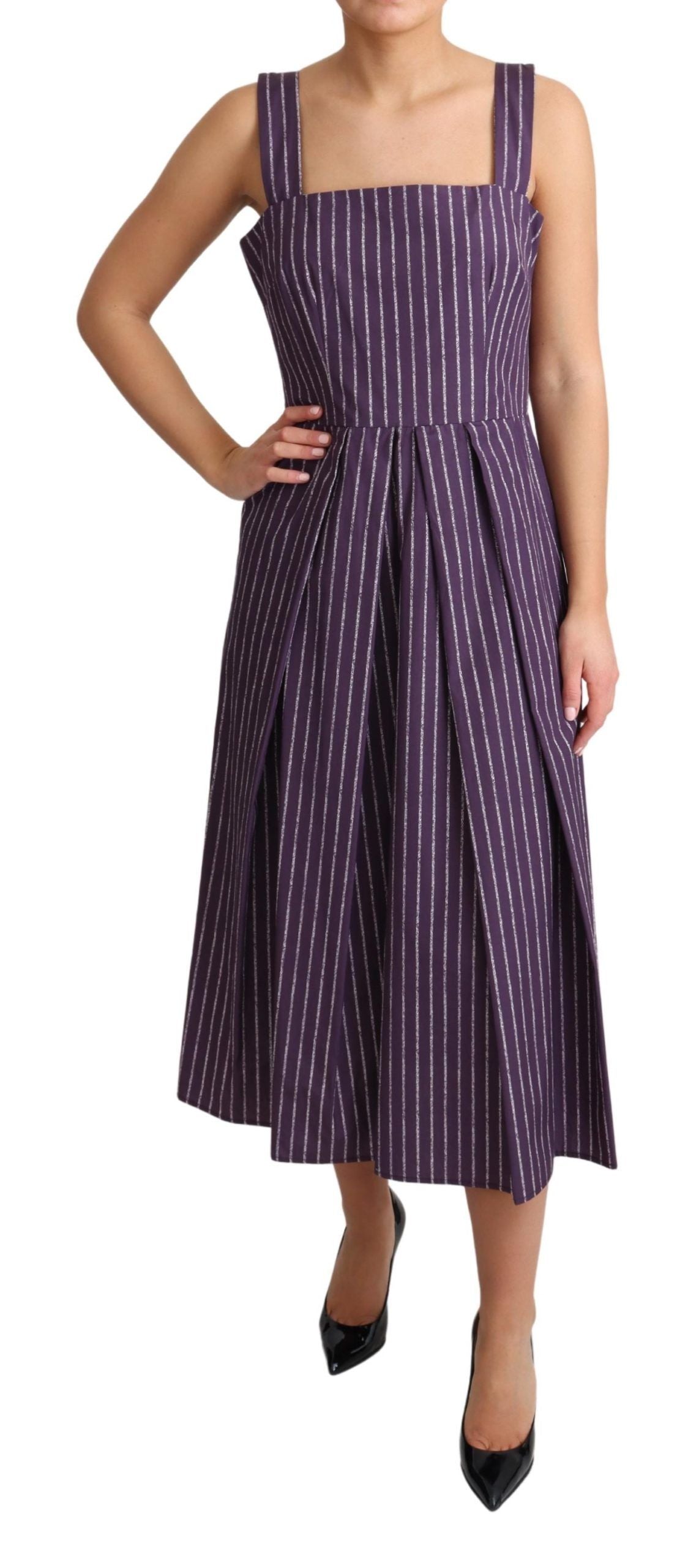 Purple Striped Cotton A-Line Stretch Dress