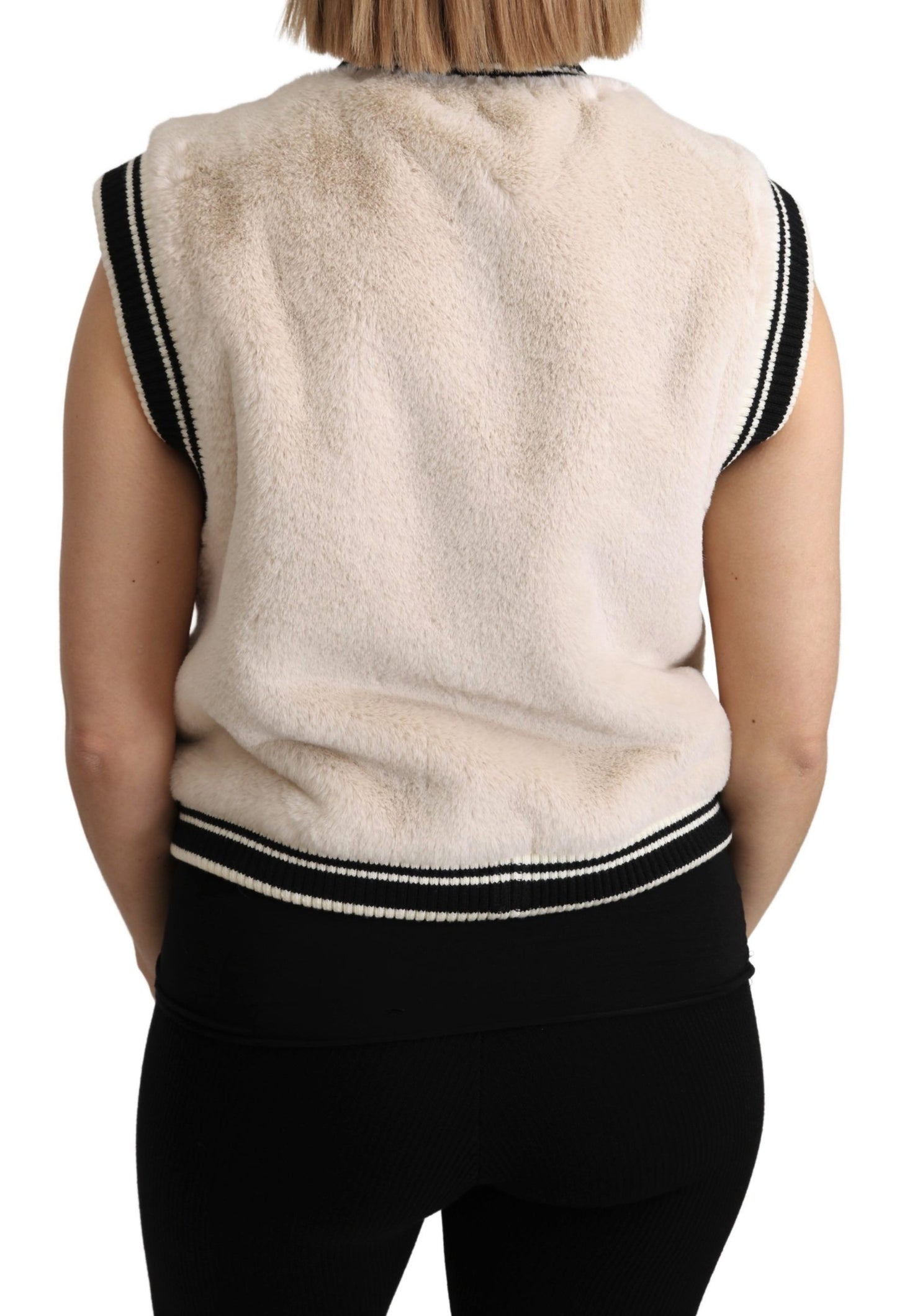 Dolce & Gabbana Ladies' Beige Fur Sleeveless Vest Polyester Top - Designed by Dolce & Gabbana Available to Buy at a Discounted Price on Moon Behind The Hill Online Designer Discount Store