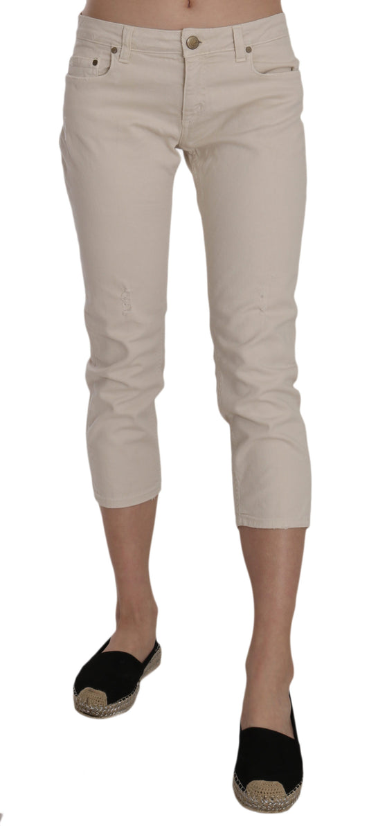 Beige Cotton Stretch Low Waist Skinny Cropped Capri Jeans - Designed by Dondup Available to Buy at a Discounted Price on Moon Behind The Hill Online Designer Discount Store