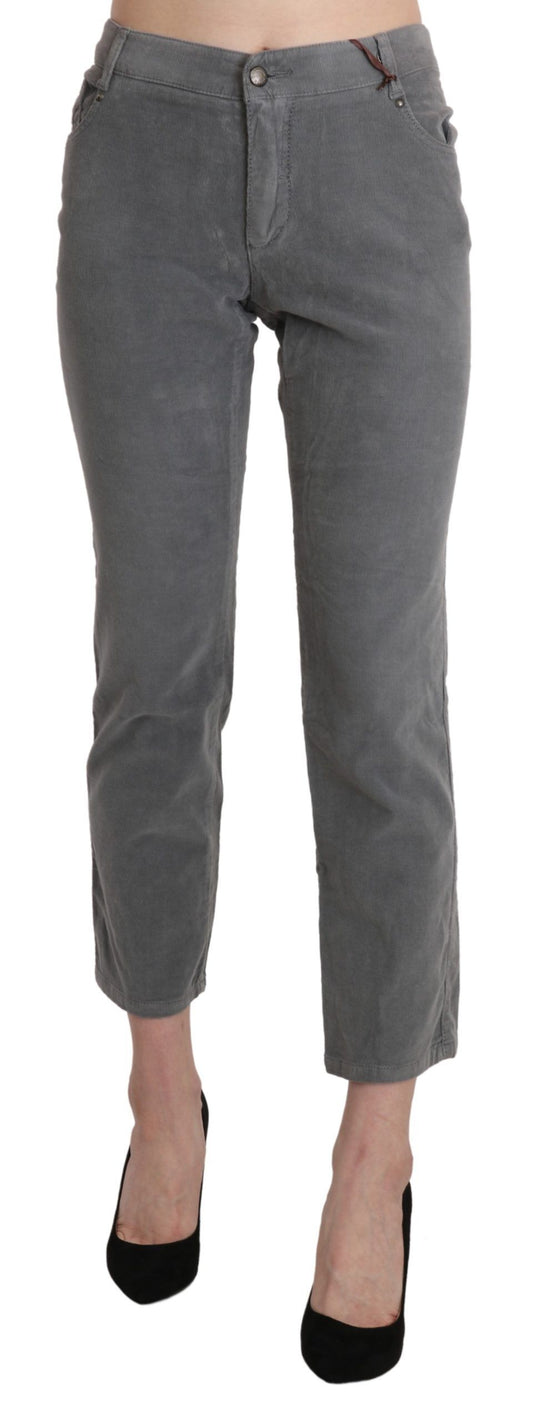 Gray Cropped Cotton Stretch Trouser Pants - Designed by Ermanno Scervino Available to Buy at a Discounted Price on Moon Behind The Hill Online Designer Discount Store