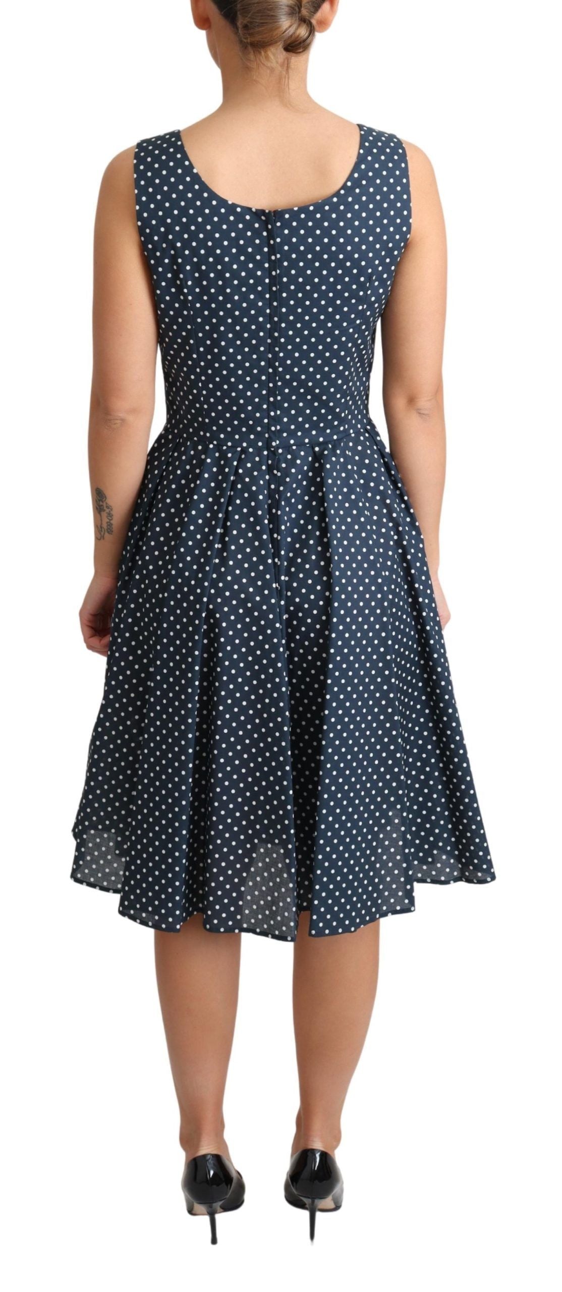 Blue Dotted Cotton A-Line Gown Dress - Designed by Dolce & Gabbana Available to Buy at a Discounted Price on Moon Behind The Hill Online Designer Discount Store