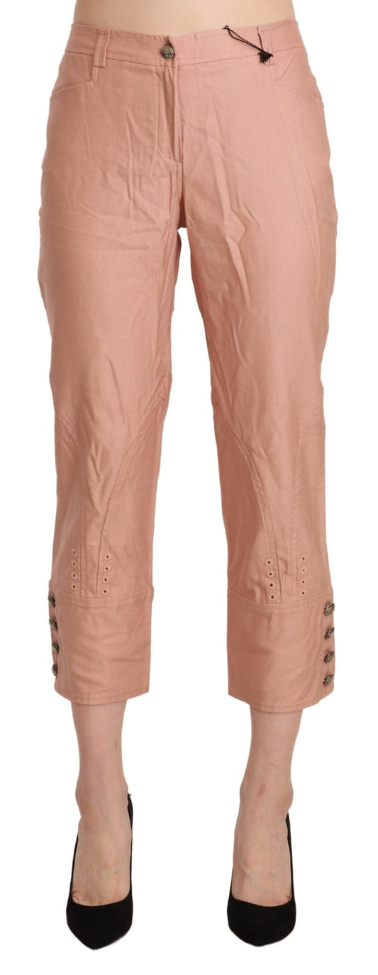Cotton Pink High Waist Cropped Trouser Pants - Designed by Ermanno Scervino Available to Buy at a Discounted Price on Moon Behind The Hill Online Designer Discount Store