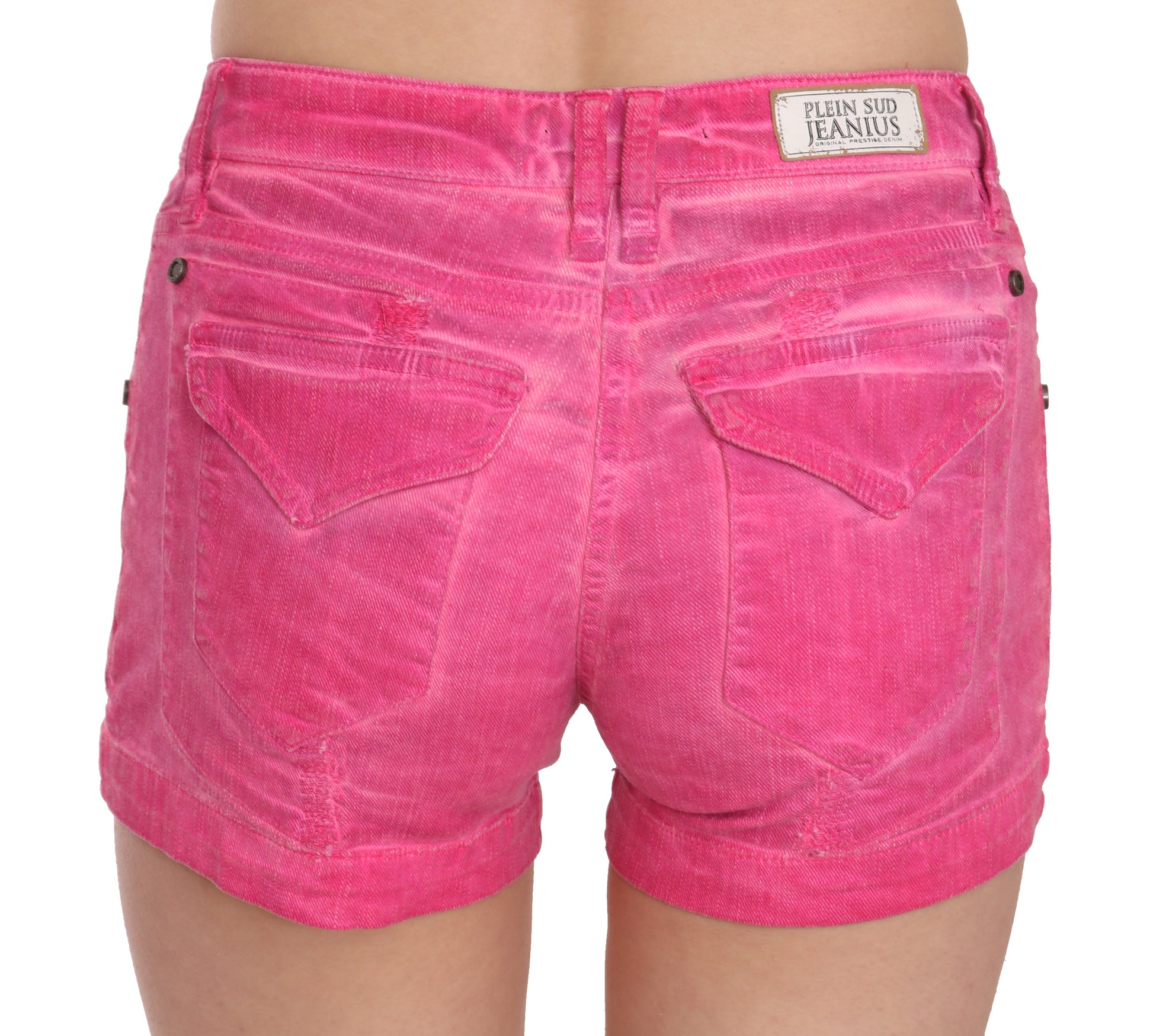 Pink Mid Waist Cotton Denim Mini Shorts designed by PLEIN SUD available from Moon Behind The Hill's Women's Clothing range