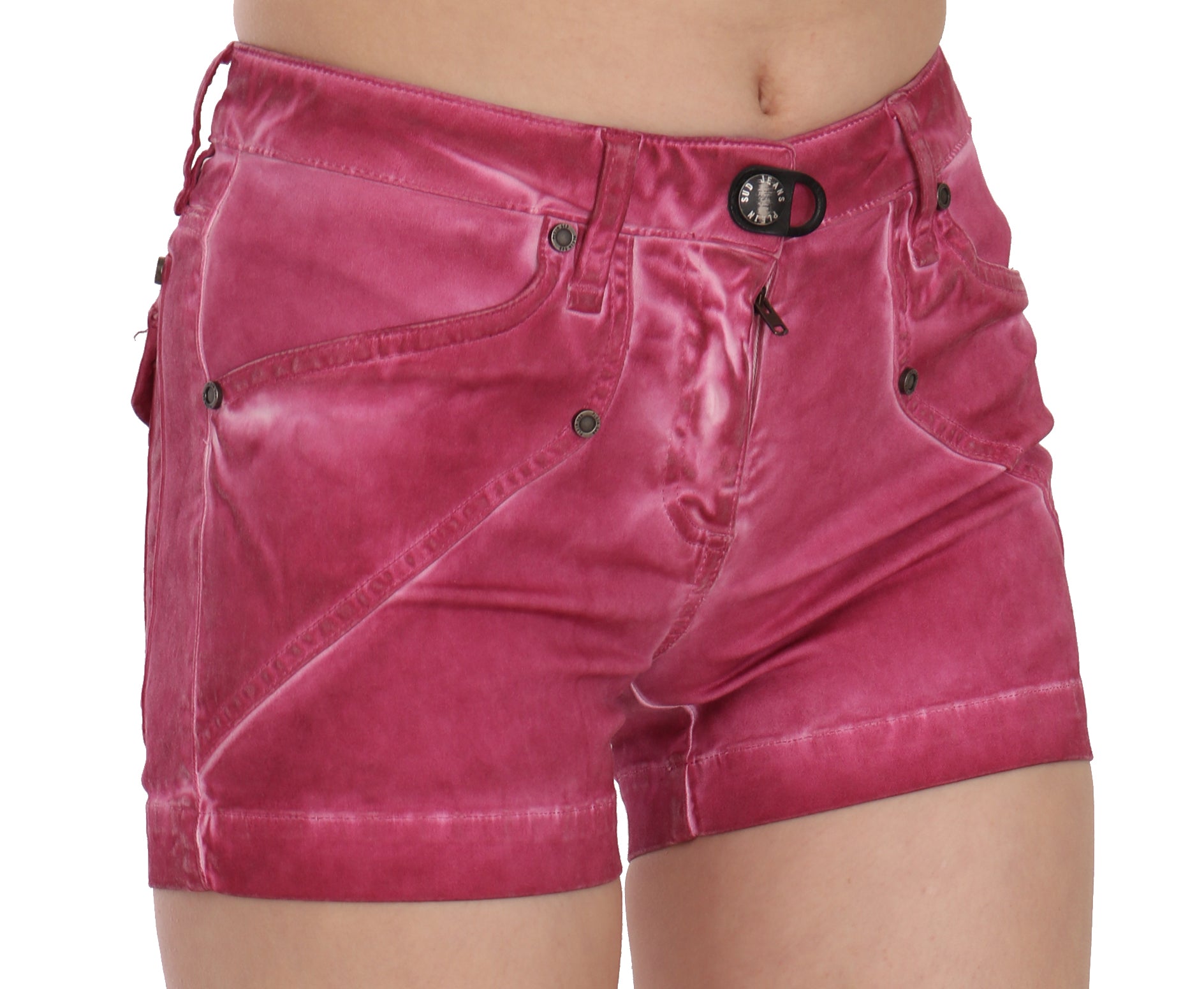 Pink Mid Waist Cotton Mini Denim Shorts designed by PLEIN SUD available from Moon Behind The Hill's Women's Clothing range