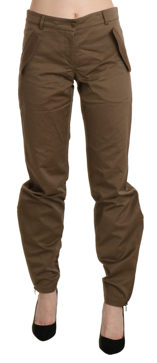 Brown Mid Waist Straight Cotton Pants - Designed by Ermanno Scervino Available to Buy at a Discounted Price on Moon Behind The Hill Online Designer Discount Store
