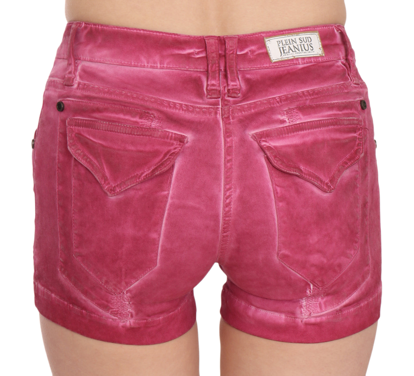 Pink Mid Waist Cotton Mini Denim Shorts designed by PLEIN SUD available from Moon Behind The Hill's Women's Clothing range