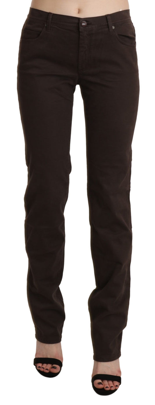 Brown Mid Waist Skinny Slim Trouser Cotton Jeans - Designed by Ermanno Scervino Available to Buy at a Discounted Price on Moon Behind The Hill Online Designer Discount Store