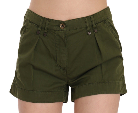 Green Mid Waist 100% Cotton Mini Shorts - Designed by PLEIN SUD Available to Buy at a Discounted Price on Moon Behind The Hill Online Designer Discount Store