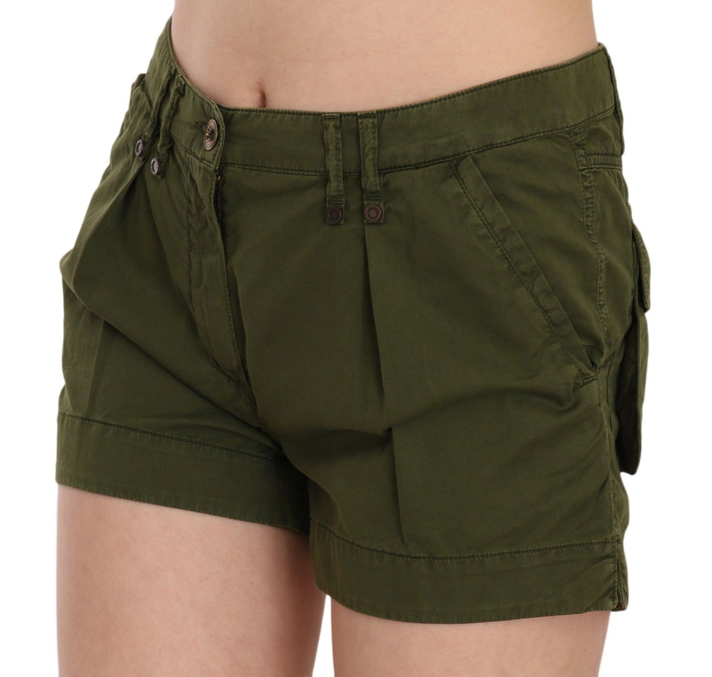 Green Mid Waist 100% Cotton Mini Shorts designed by PLEIN SUD available from Moon Behind The Hill's Women's Clothing range