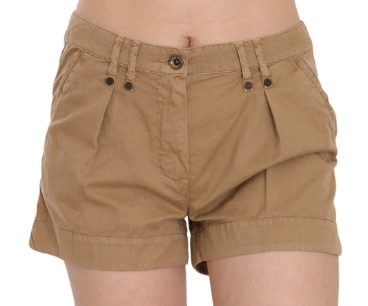Brown Mid Waist 100% Cotton Mini Shorts - Designed by PLEIN SUD Available to Buy at a Discounted Price on Moon Behind The Hill Online Designer Discount Store