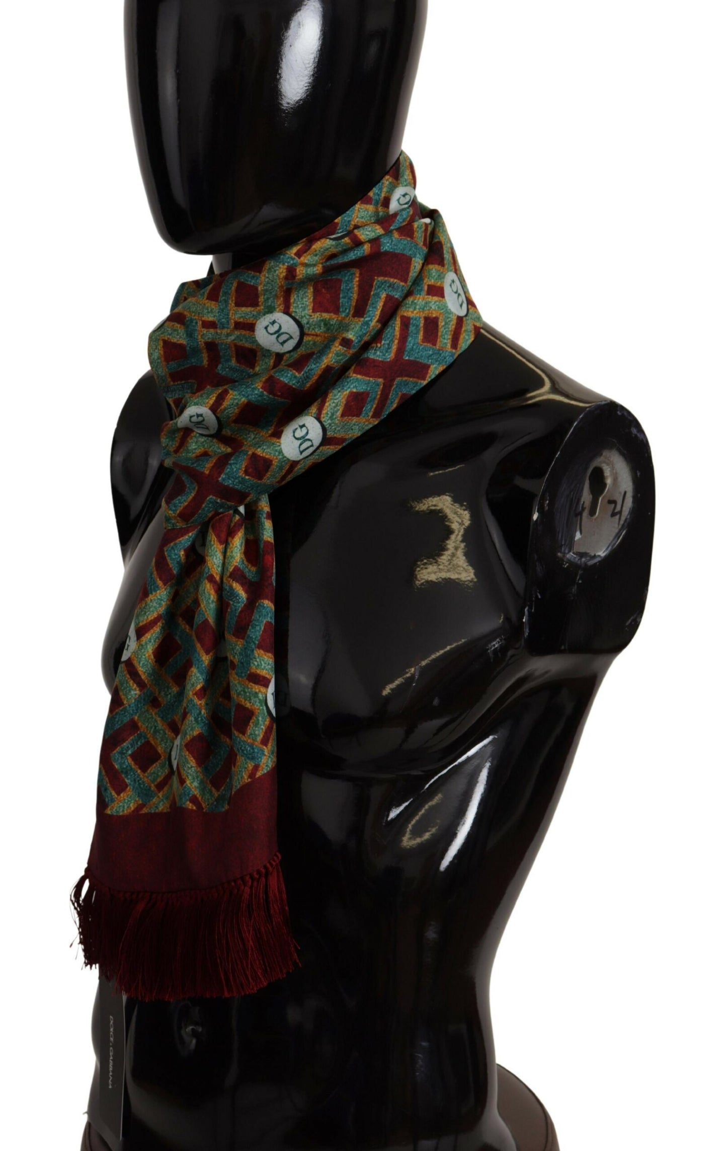 Dolce & Gabbana Multicolor DG Logo Shawl Warm Neck Wrap Fringe Scarf - Designed by Dolce & Gabbana Available to Buy at a Discounted Price on Moon Behind The Hill Online Designer Discount Stor
