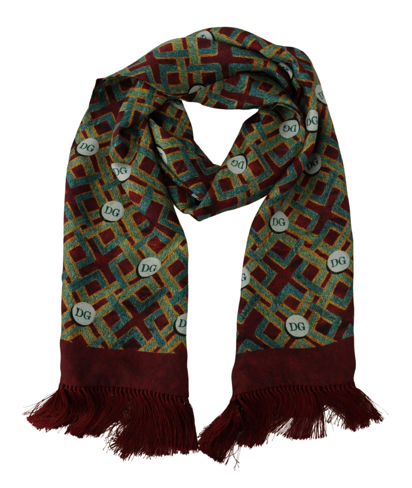 Dolce & Gabbana Multicolor DG Logo Shawl Warm Neck Wrap Fringe Scarf - Designed by Dolce & Gabbana Available to Buy at a Discounted Price on Moon Behind The Hill Online Designer Discount Stor