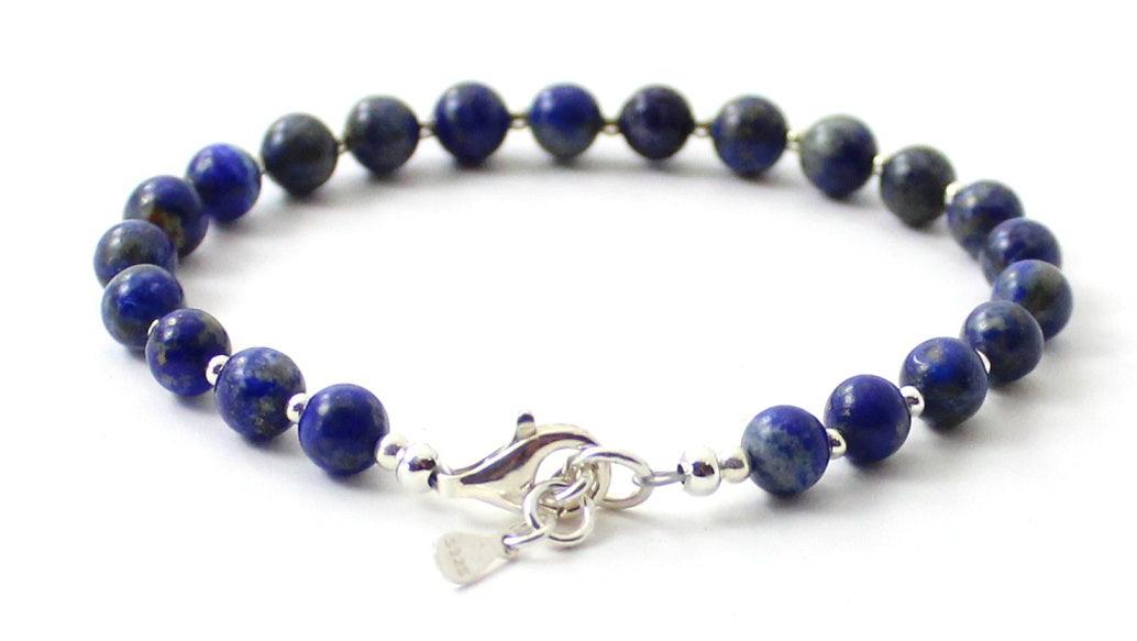 Lapis Lazuli Blue Bracelet With Silver Beads - Designed by TipTopEco Available to Buy at a Discounted Price on Moon Behind The Hill Online Designer Discount Store