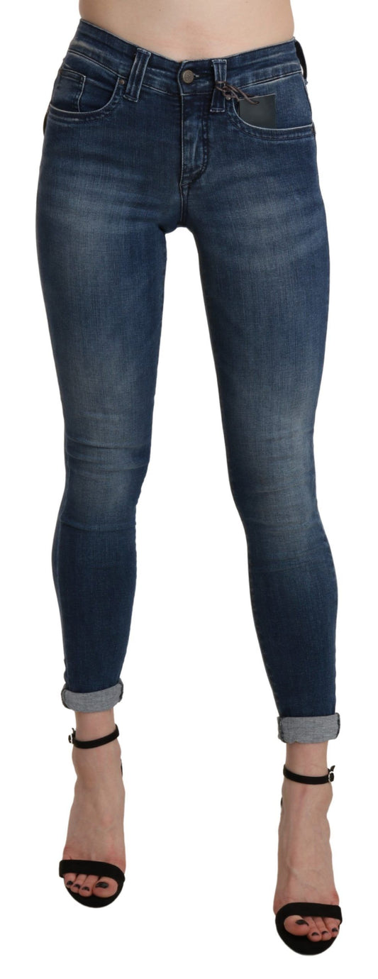 Blue Washed High Waist Skinny Cropped Cotton Jeans - Designed by Ermanno Scervino Available to Buy at a Discounted Price on Moon Behind The Hill Online Designer Discount Store