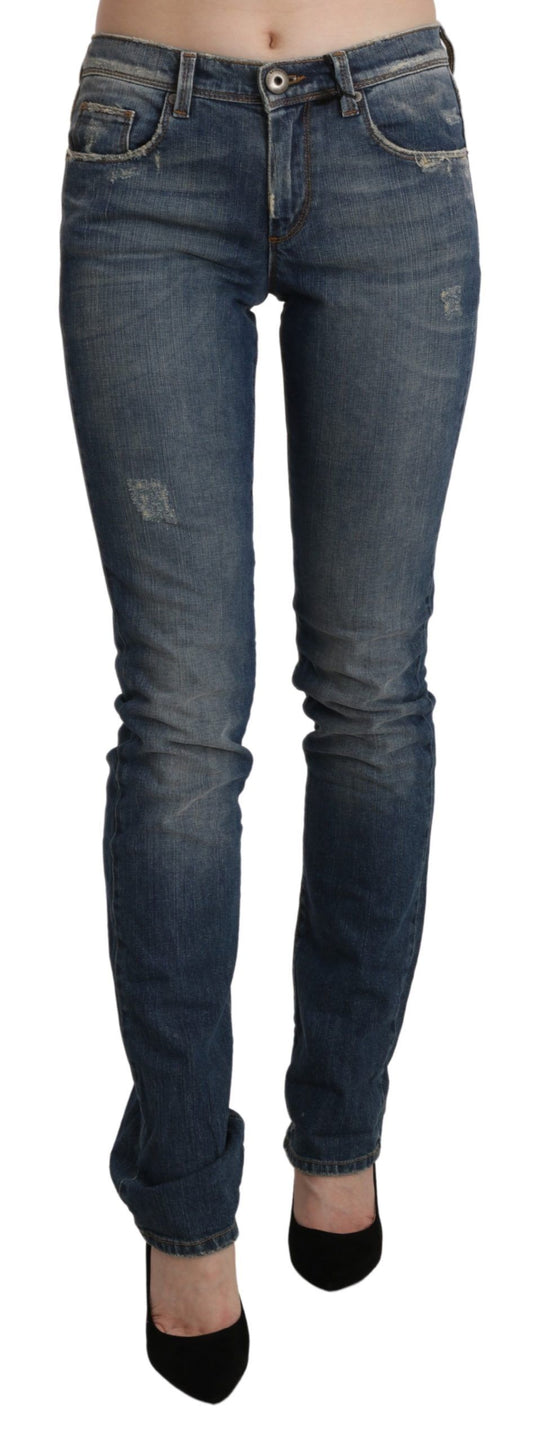 Blue Washed Mid Waist Skinny Denim Jeans - Designed by Ermanno Scervino Available to Buy at a Discounted Price on Moon Behind The Hill Online Designer Discount Store