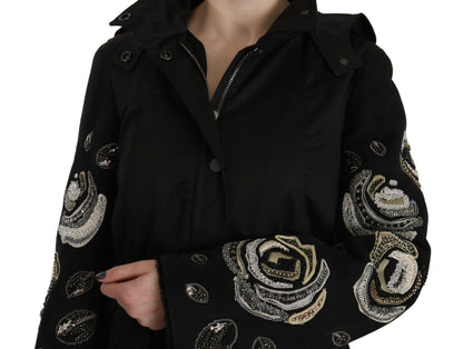 Floral Sequined Beaded Hooded Jacket Coat - Designed by John Richmond Available to Buy at a Discounted Price on Moon Behind The Hill Online Designer Discount Store