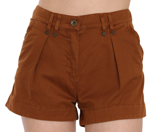 Brown Mid Waist Cotton Denim Mini Shorts - Designed by PLEIN SUD Available to Buy at a Discounted Price on Moon Behind The Hill Online Designer Discount Store