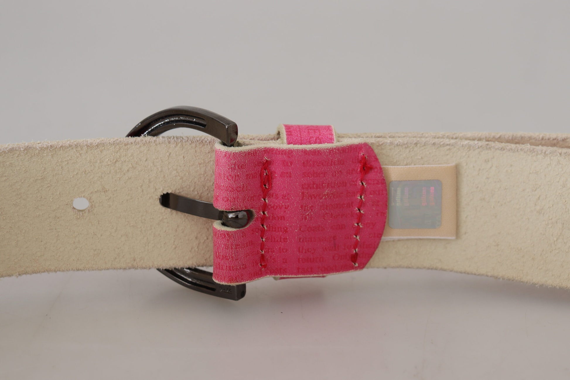 John Galliano Pink Leather Letter Logo Round Buckle Waist Belt - Designed by John Galliano Available to Buy at a Discounted Price on Moon Behind The Hill Online Designer Discount Store