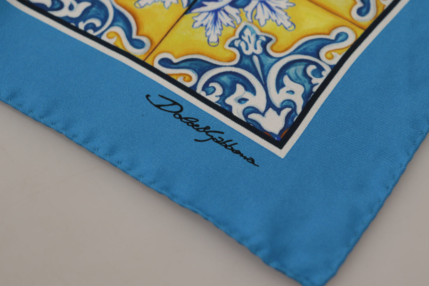 Blue Majolica Pattern Square Handkerchief Scarf - Designed by Dolce & Gabbana Available to Buy at a Discounted Price on Moon Behind The Hill Online Designer Discount Store