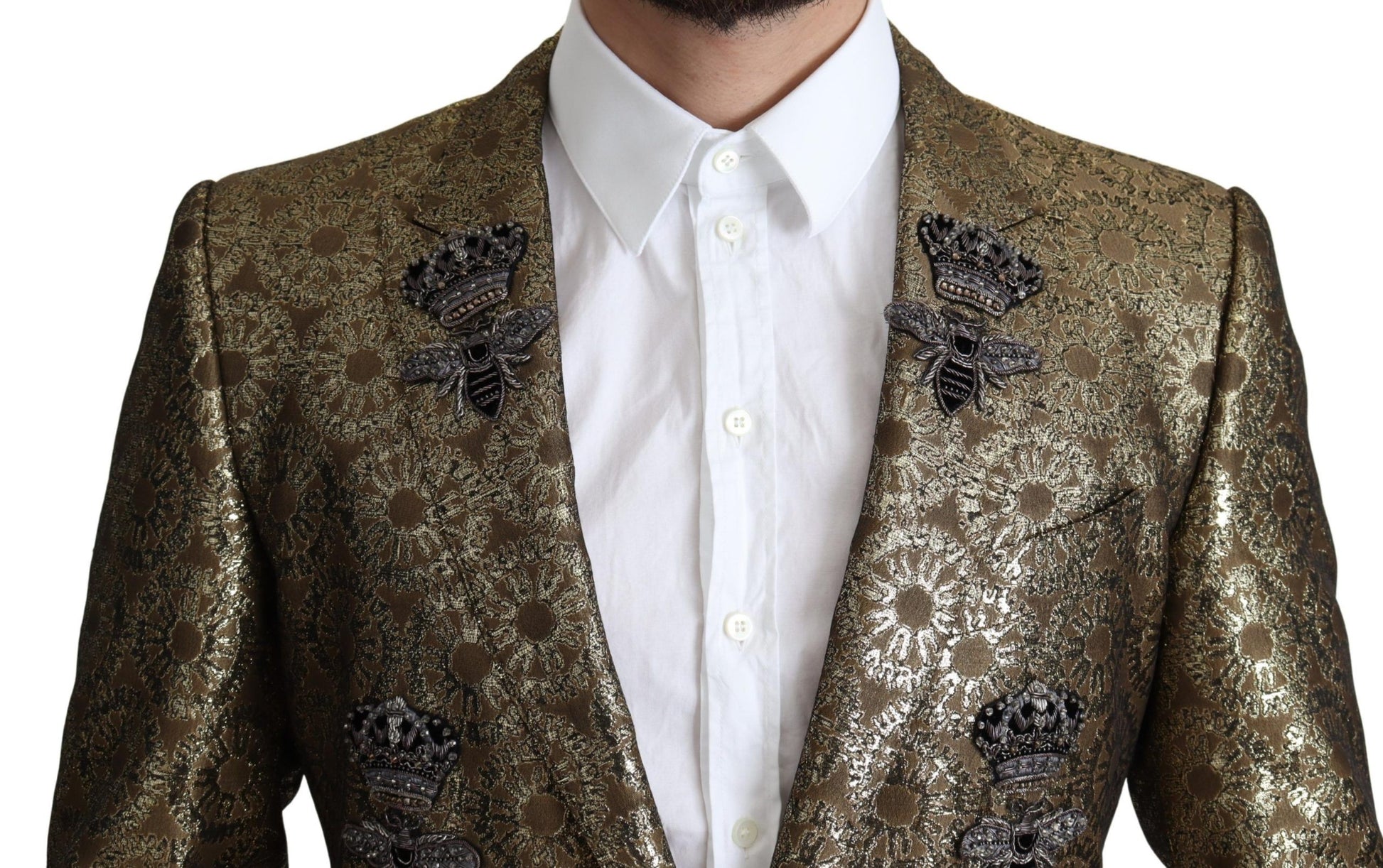 Gold Crystal Crown Bee MARTINI Blazer Jacket - Designed by Dolce & Gabbana Available to Buy at a Discounted Price on Moon Behind The Hill Online Designer Discount Store