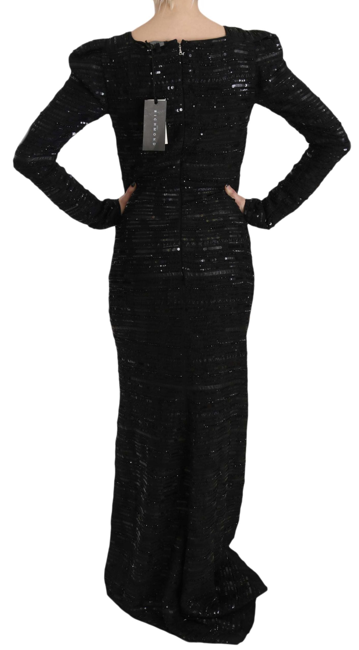 Black Silk Full Length Sequined Gown Dress - Designed by John Richmond Available to Buy at a Discounted Price on Moon Behind The Hill Online Designer Discount Store
