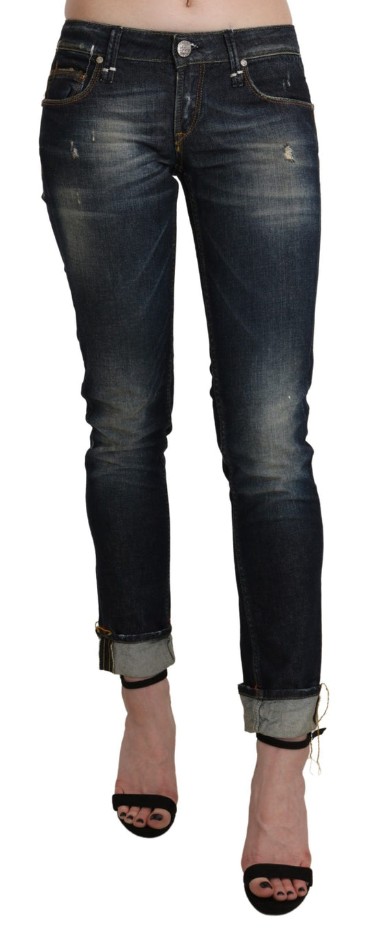 Blue Washed Low Waist Skinny Cropped Denim Pant - Designed by Acht Available to Buy at a Discounted Price on Moon Behind The Hill Online Designer Discount Store