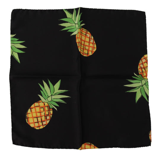 Dolce & Gabbana Black Pineapple Printed Square Handkerchief  Scarf - Designed by Dolce & Gabbana Available to Buy at a Discounted Price on Moon Behind The Hill Online Designer Discount Store