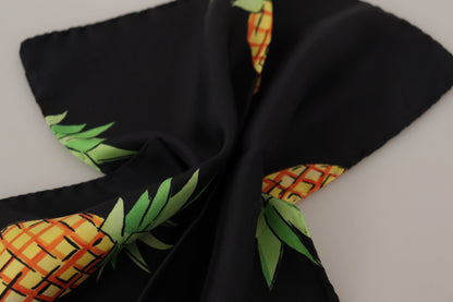 Dolce & Gabbana Black Pineapple Printed Square Handkerchief  Scarf - Designed by Dolce & Gabbana Available to Buy at a Discounted Price on Moon Behind The Hill Online Designer Discount Store