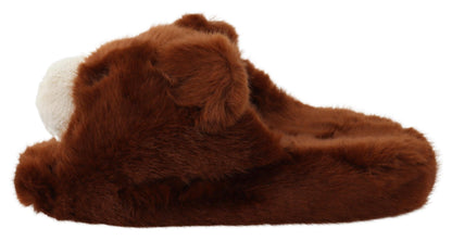 Brown Teddy Bear Slippers Sandals Shoes - Designed by Dolce & Gabbana Available to Buy at a Discounted Price on Moon Behind The Hill Online Designer Discount Store