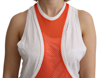 Orange White Crewneck Sleeveless Tank T-shirt Dress Top