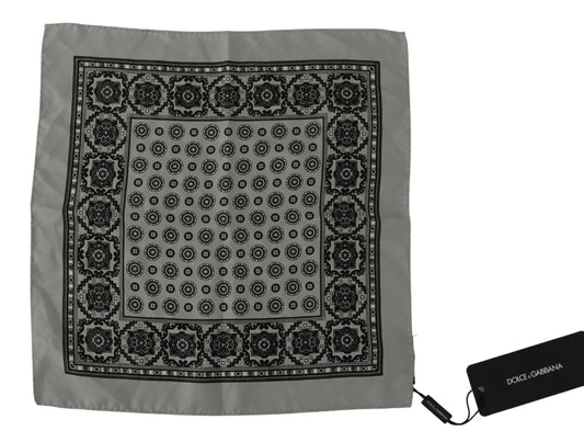 Dolce & Gabbana Grey Patterned Square Mens Handkerchief Silk Scarf - Designed by Dolce & Gabbana Available to Buy at a Discounted Price on Moon Behind The Hill Online Designer Discount Store