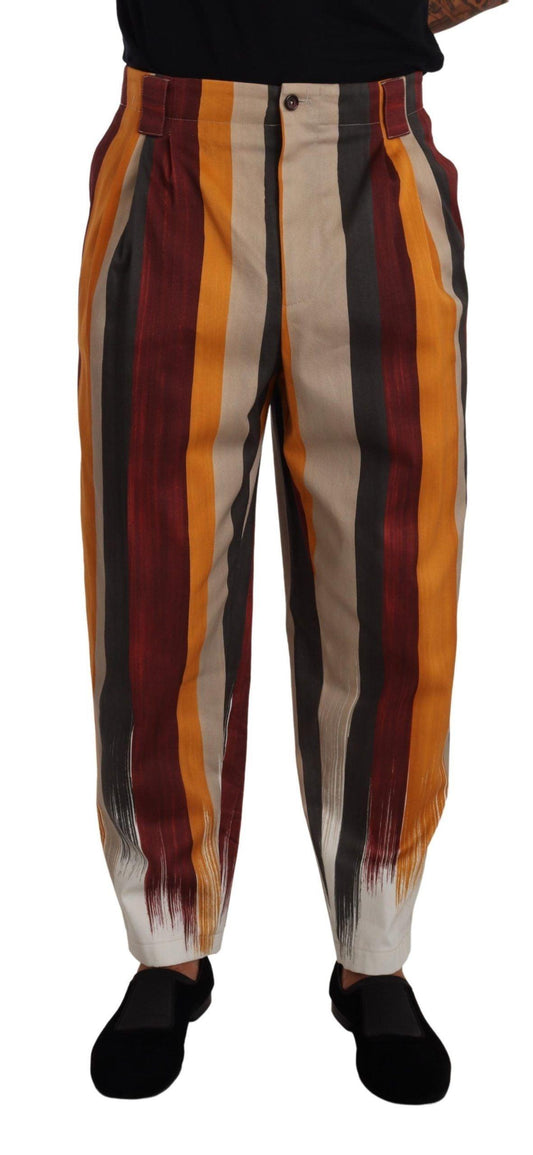 Multicolor Striped Cotton Tapered Trouser Pants designed by Dolce & Gabbana available from Moon Behind The Hill 's Clothing > Pants > Mens range
