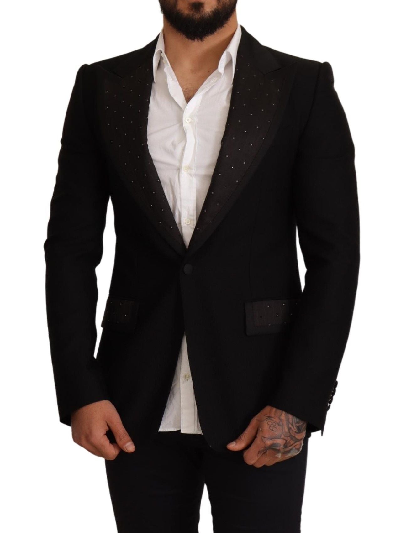 Black Wool Slim Fit Coat Blazer Jacket - Designed by Dolce & Gabbana Available to Buy at a Discounted Price on Moon Behind The Hill Online Designer Discount Store
