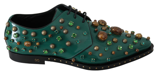 Green Leather Crystal Dress Broque Shoes - Designed by Dolce & Gabbana Available to Buy at a Discounted Price on Moon Behind The Hill Online Designer Discount Store
