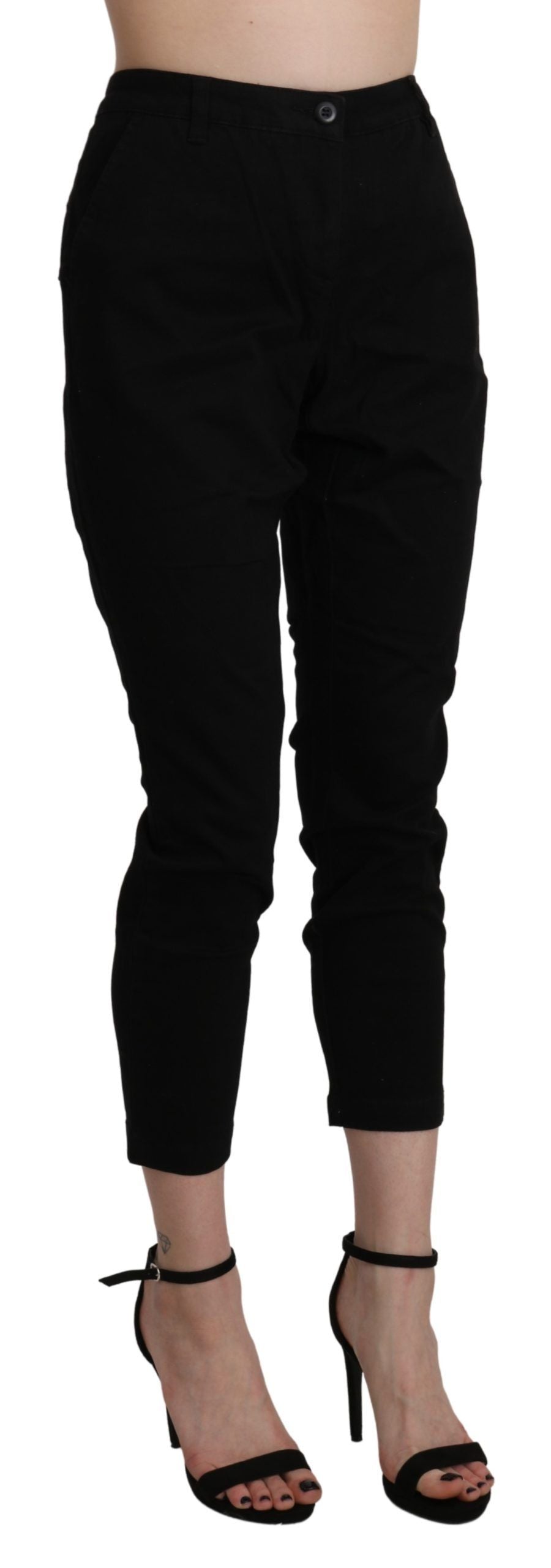 Black High Waist Skinny Cropped Cotton Capri Pant - Designed by Acht Available to Buy at a Discounted Price on Moon Behind The Hill Online Designer Discount Store