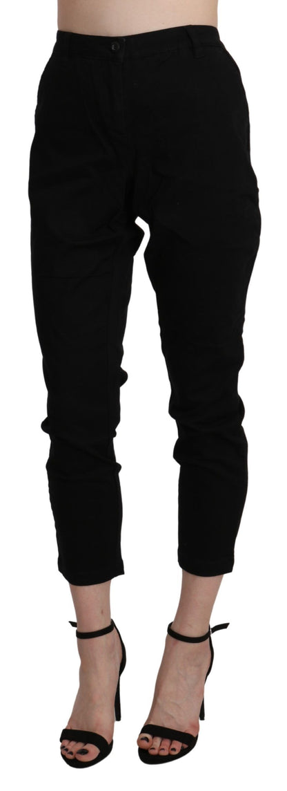 Black High Waist Skinny Cropped Cotton Capri Pant - Designed by Acht Available to Buy at a Discounted Price on Moon Behind The Hill Online Designer Discount Store
