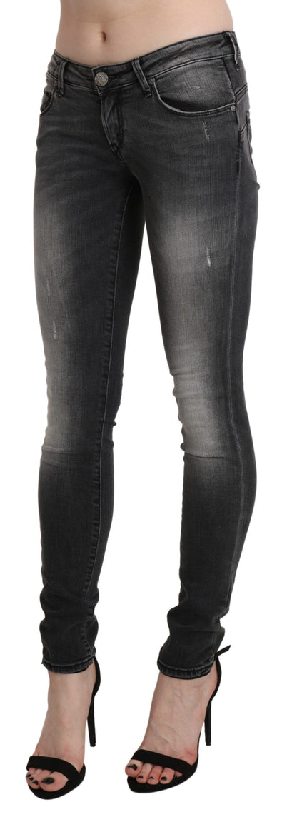 Black Gray Washed Skinny Trouser Cotton Jeans - Designed by Acht Available to Buy at a Discounted Price on Moon Behind The Hill Online Designer Discount Store