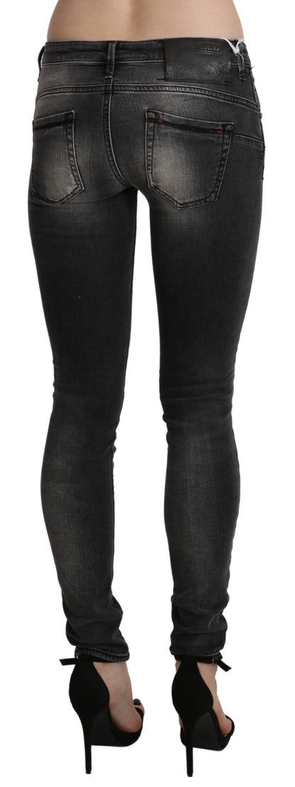 Black Gray Washed Skinny Trouser Cotton Jeans - Designed by Acht Available to Buy at a Discounted Price on Moon Behind The Hill Online Designer Discount Store
